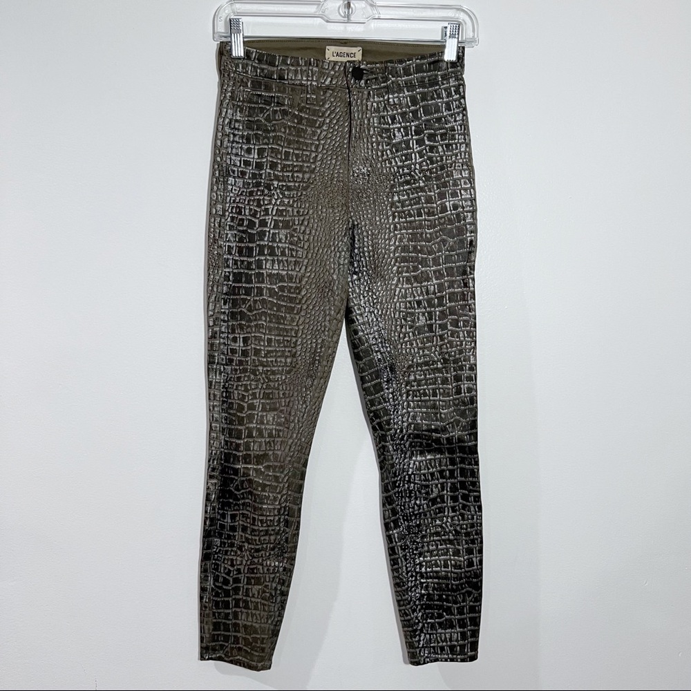 New L’agence Margot High Rise Skinny Jeans In Chestnut Black Croc Foil Size 25 - Picture 2 of 11